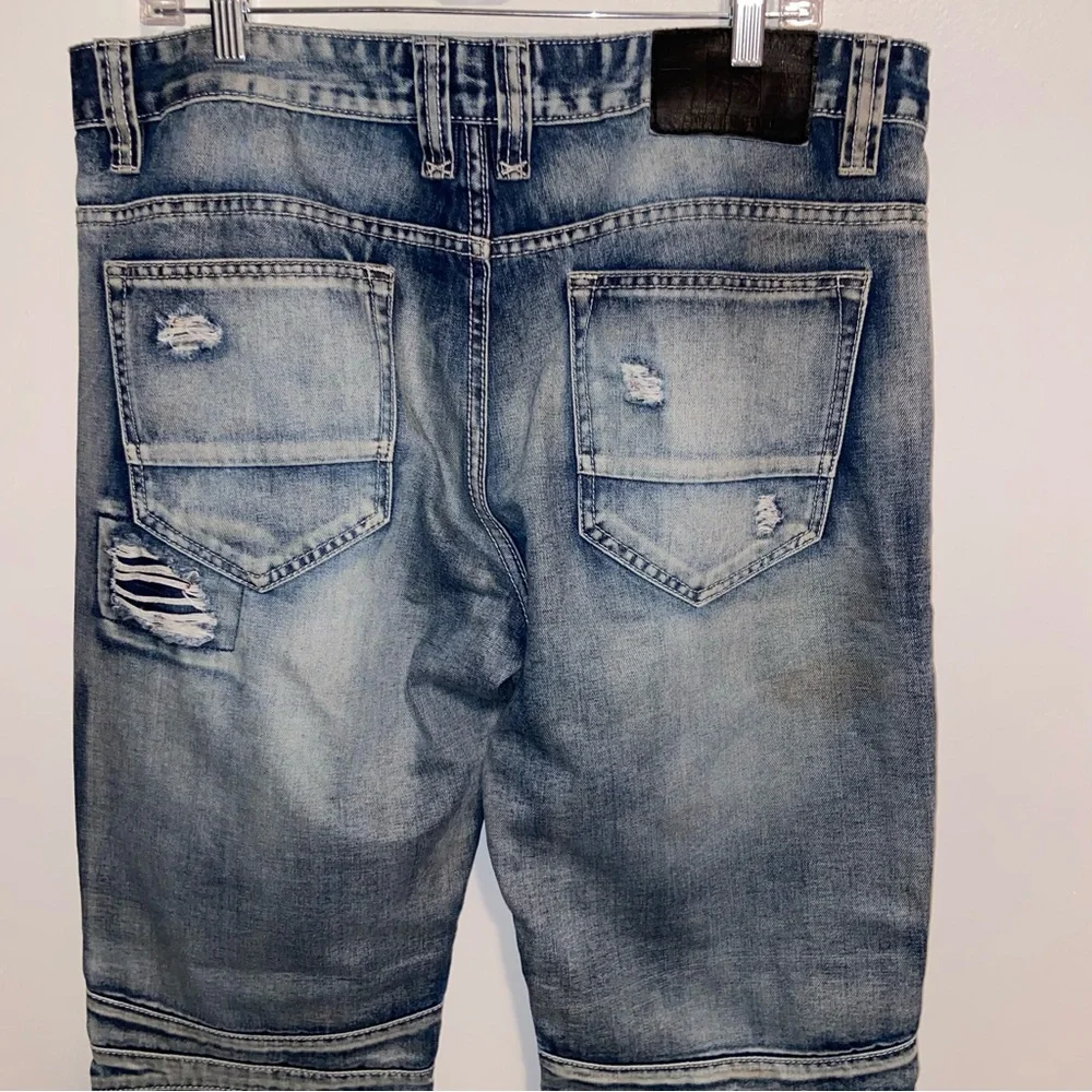 Smoke Rise Vintage Denim Jeans Mens 38X32 Distressed Moto Biker Zippers Y2K